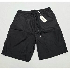 Coofandy Mens Black Athletic Shorts Drawstring Elastic Waist Size L NEW